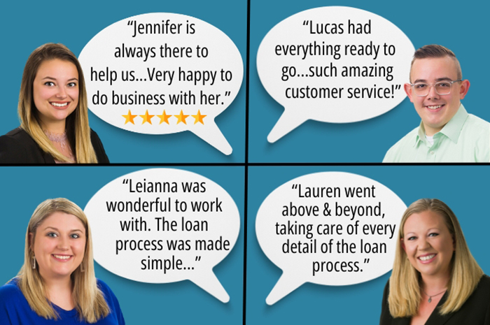 four testimonials accompanying four pictures of loan officers