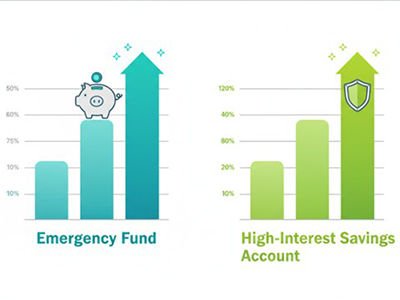 two charts, titled emergency fund and high interest savings, showing increasing balances