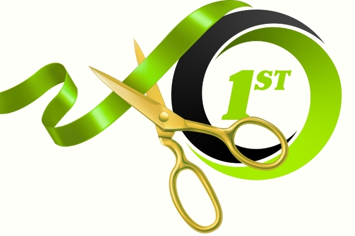 golden scissor cutting a lime green ribbon alongside 1st CCU icon