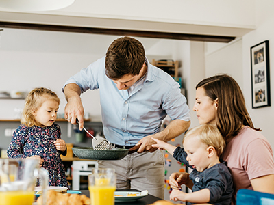 Family making breakfast