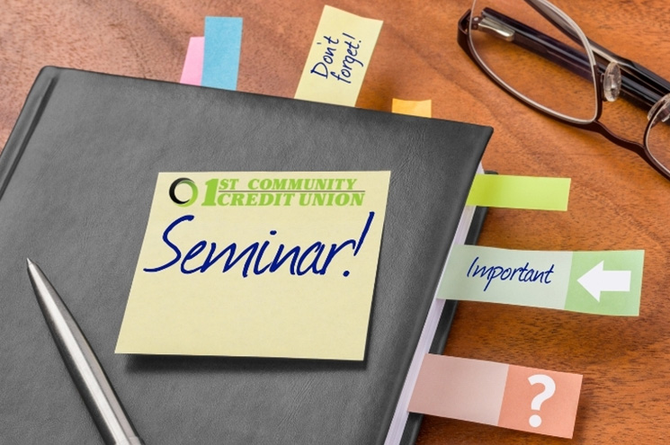 journal with post-it note announcing Seminar