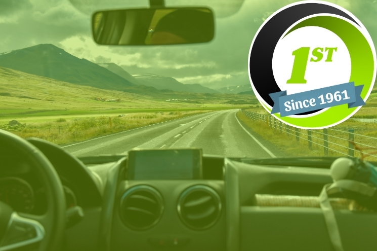 view of highway from interior of vehicle