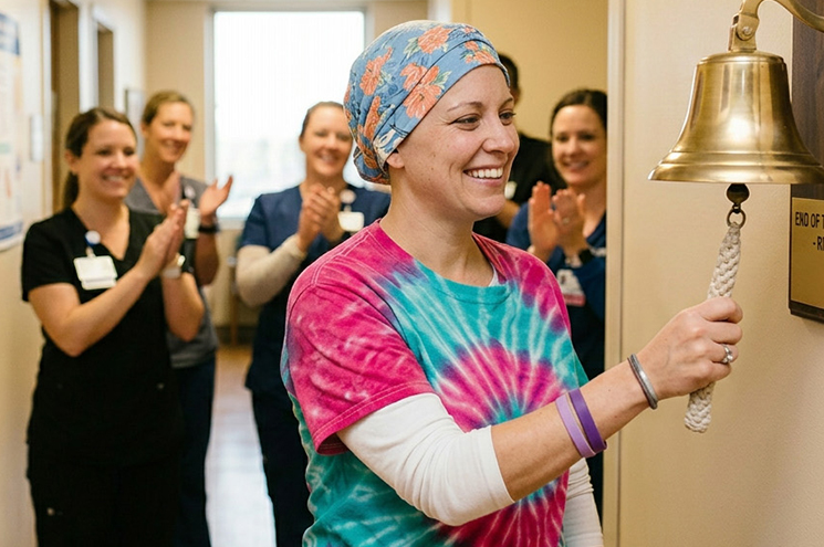 Cancer patient rings End of Treatment bell