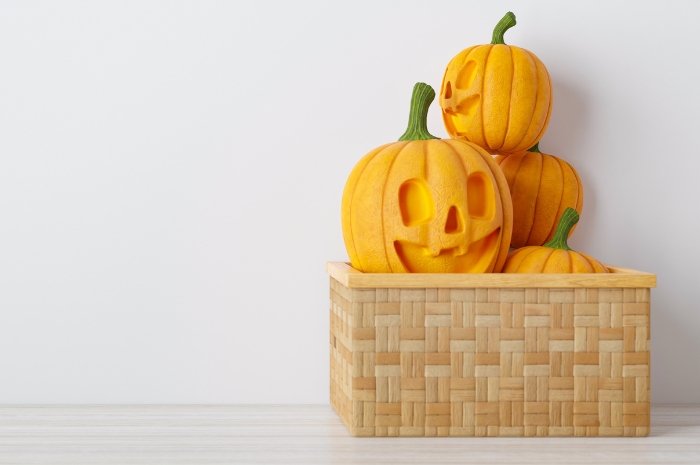 stack of smiling foam pumpkins