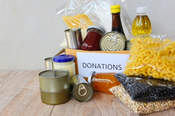 non-perishable foods and a donation box